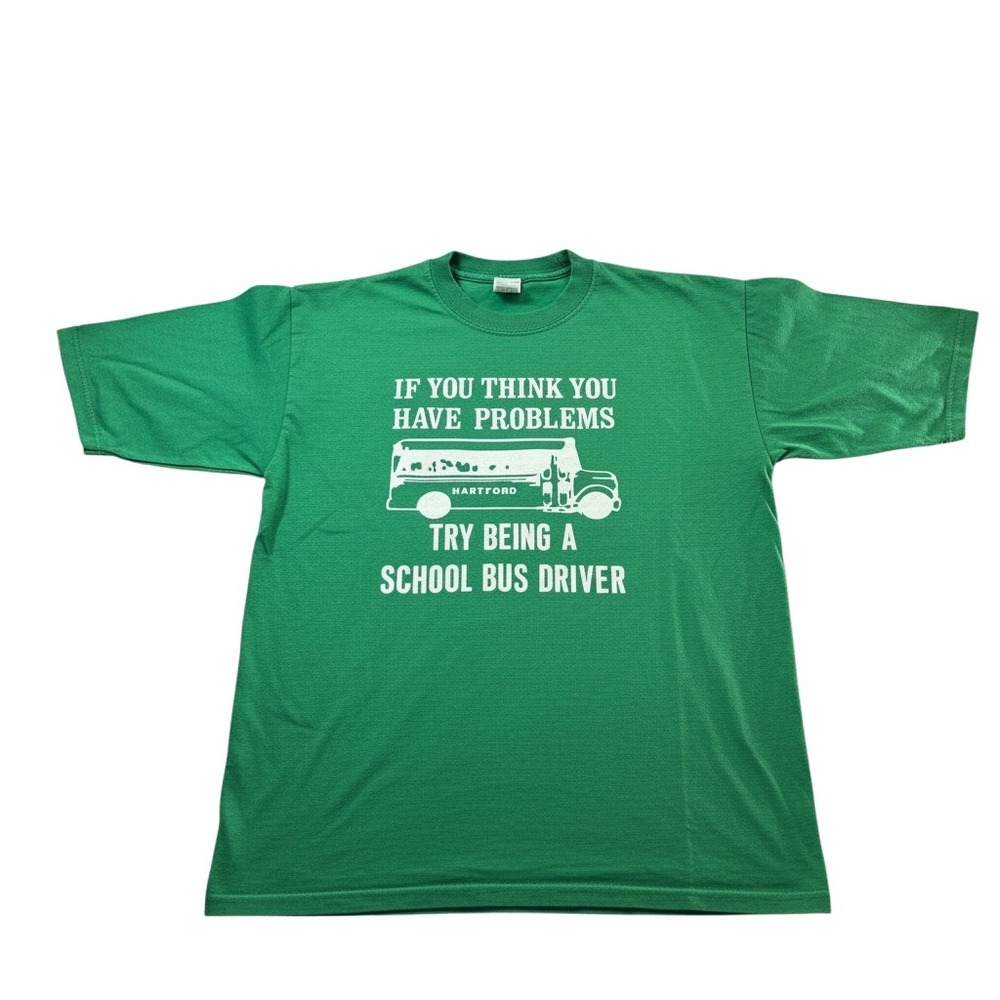 Vintage 80s Stedman Sport-T Hartford School Bus Driver Humor Tee USA XL‎